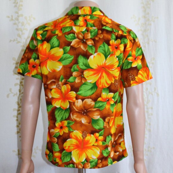 Vintage Rare POMARE Hawaiian Barkcloth Floral Button Down Shirt Men's M - Picture 4 of 7